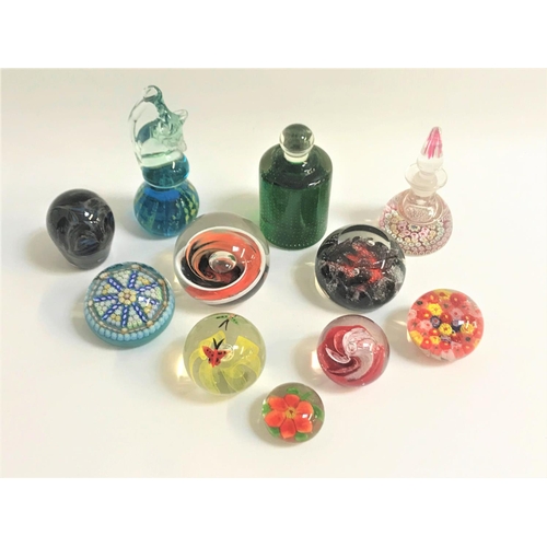 174 - SELECTION OF GLASS PAPERWEIGHTS
including a Perthshire millefiori with central P cane, a Caithness s... 