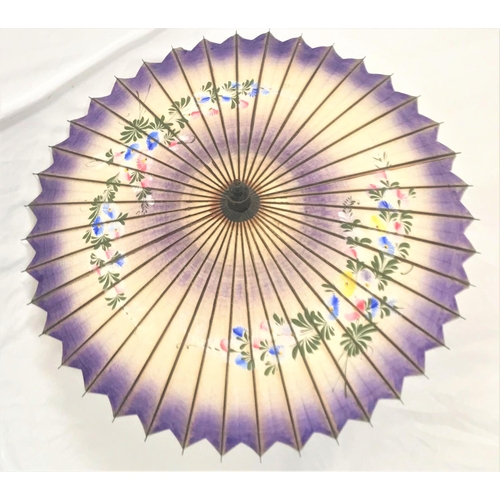 203 - JAPANESE PARASOL
with a painted bamboo handle and frame and a floral decorated cover