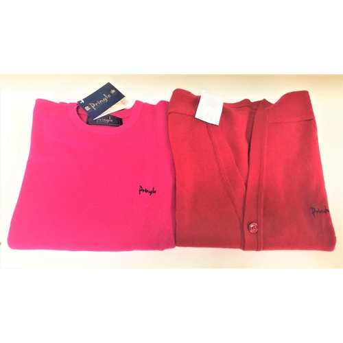 248 - PRINGLE OF SCOTLAND LAMBSWOOL CREW NECK JUMPER AND V NECK CARDIGAN
the fuchsia pink jumper new with ... 