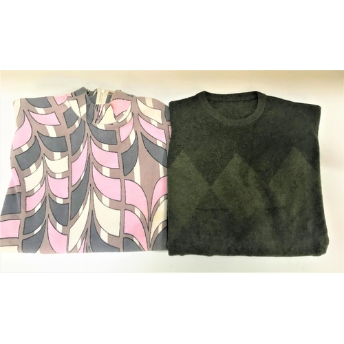 257 - TWO LADIES CASHMERE JUMPERS
one with green diamond pattern to the front and the other with pink grey... 