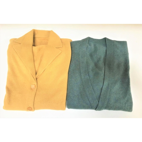 258 - TWO CASHMERE CARDIGANS
one in green with V-neck and the other in yellow with collared neck, both wit... 