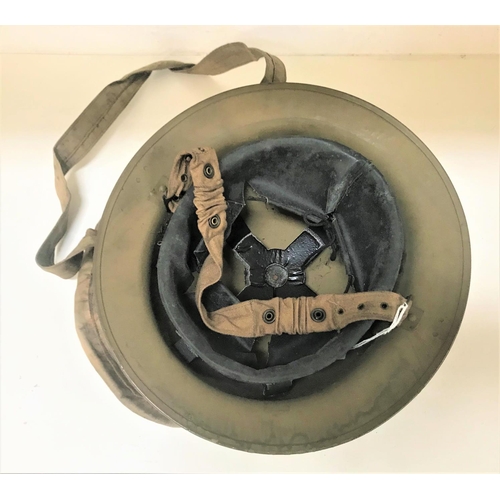 284 - WWII BRITISH STEEL HELMET
marked GPO, with adjustable chin strap and over shoulder carry pouch