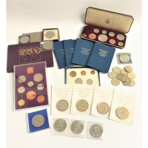 322 - SELECTION OF BRITISH COINS SETS AND COMMEMORATIVE CROWNS
including a 1953 cased Specimen set (Two Sh... 