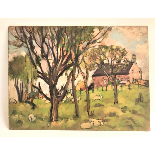 347 - MARGARET HISLOP
Hyndford Wells, near West Linton, oil on board, signed and inscribed to verso, 30cm ... 