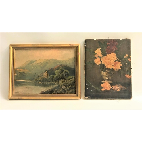 368 - BRITISH SCHOOL
Still life, vase of flowers, oil on canvas, 28cm x 21.5cm; and Loch Tay, indistinctly... 