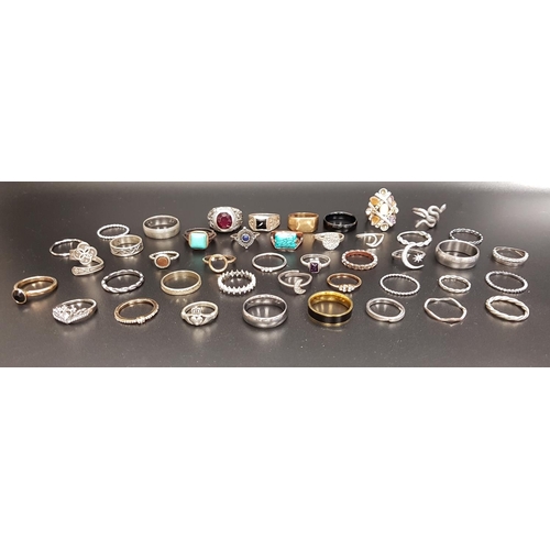 47 - SELECTION OF SILVER AND OTHER RINGS
including turquoise and other stone set examples, 1 box