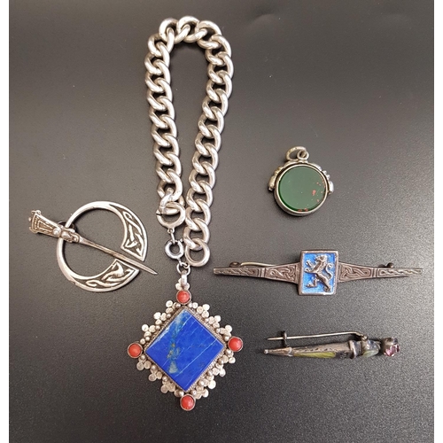 87 - SELECTION OF SILVER JEWELLERY
comprising a curb link silver bracelet with lapis lazuli and coral set... 