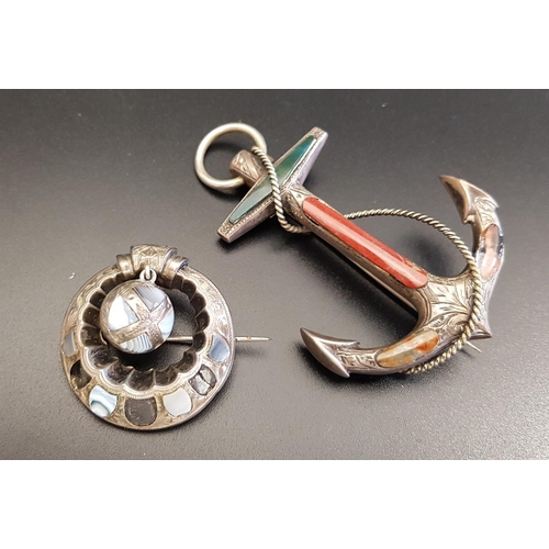 96 - TWO SCOTTISH AGATE SET BROOCHES
comprising one in the form of an anchor, 7.3cm high including suspen... 