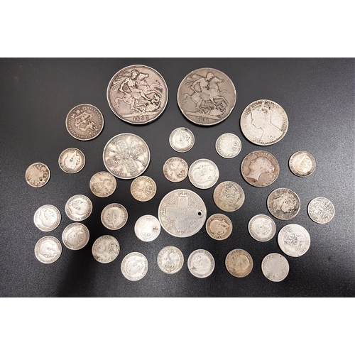 319 - SELECTION OF PRE-1920 BRITISH SILVER COINS
various denominations including Crowns from 1821 and 1893... 