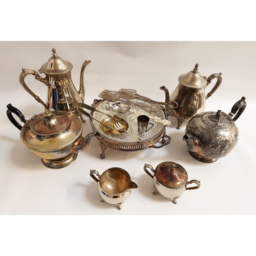 130 - MIXED LOT OF SILVER PLATE
including a tea set comprising a tea pot, hot water jug, milk jug and lidd... 