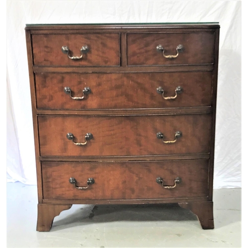 388 - MAHOGANY BOW FRONT CHEST
in the Georgian style with a raised back above two short and three long coc... 