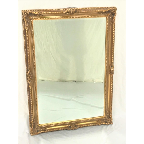 455 - GILTWOOD OBLONG WALL MIRROR
with a bevelled plate, 106.5cm x 60cm