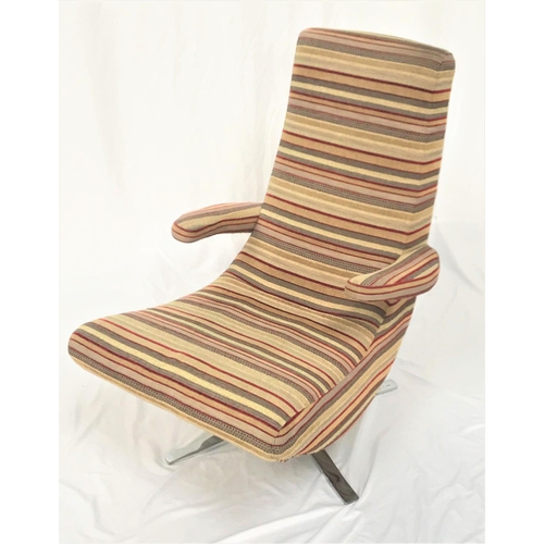 459 - RETRO INSPIRED SWIVEL ARMCHAIR
raised on a chrome four spoke base,  covered in a colorfull striped m... 