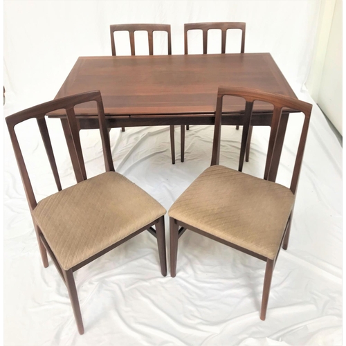 461 - TEAK DRAW LEAF DINING TABLE AND CHAIRS
the table with an oblong extending top, standing on tapering ... 