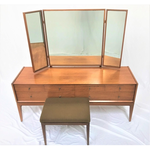 472 - A.YOUNGER LTD TEAK DRESSING TABLE
with a triple mirror back above an arrangement of six drawers, sta... 