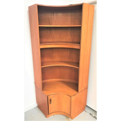 497 - G PLAN ILLUMINATED CURVED TEAK CORNER UNIT
with a plain top above three curved shelves, the base wit... 