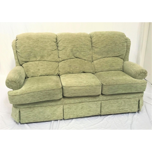 503 - THREE SEAT SOFA
with loose back and seat cushions and scroll arms, together with a two seat sofa and... 