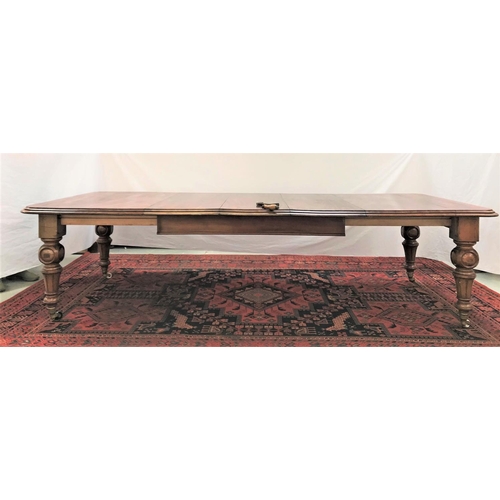 512 - VICTORIAN MAHOGANY EXTENDING TABLE
with a moulded top and three extra leaves above a plain frieze, s... 