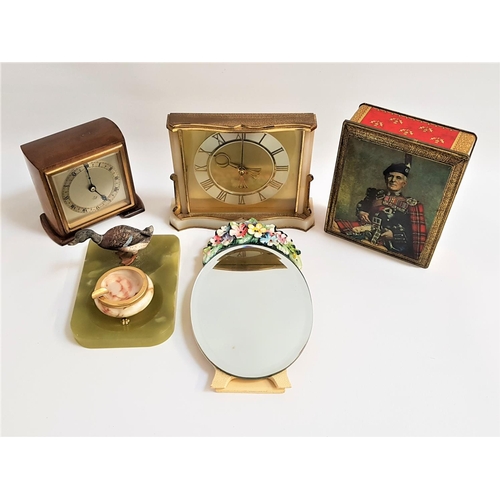 182 - MIXED LOT OF COLLECTABLES
including an Elliott walnut cased mantle clock, an alabaster and gilt meta... 