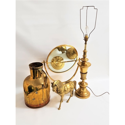 199 - MIXED LOT OF BRASS WARE
including an oval dressing table mirror, table lamp raised on a circular bas... 