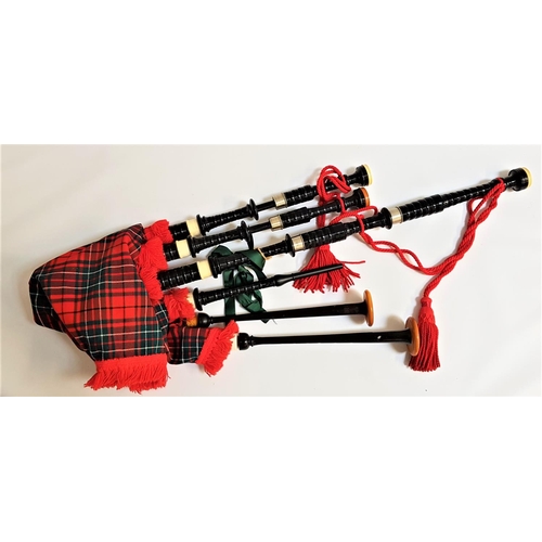 229 - SET OF ROBERT REID OF GLASGOW BAGPIPES
with ebonised turned wood pipes with white metal and ivorine ... 