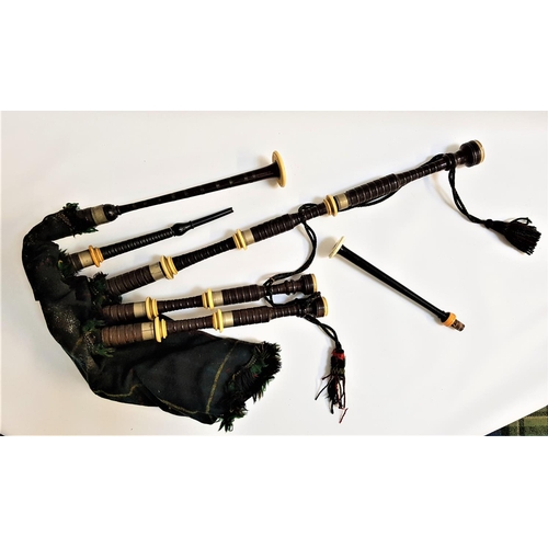 232 - SET OF J & R GLEN OF EDINBURGH BAGPIPES
the rosewood turned pipes with white metal and ivorine mount... 