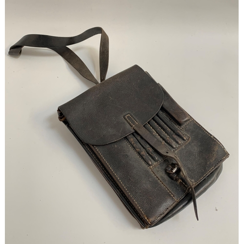 467 - WWI LEATHER MAP BAG
with an adjustable neck/shoulder strap and two inner divisions with ruler, pen a... 