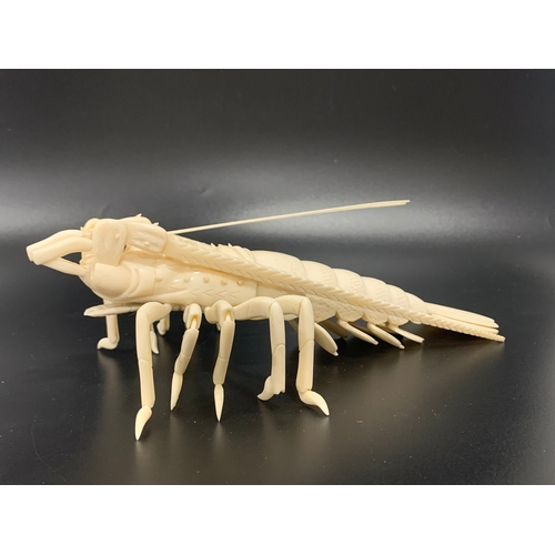 312 - IMPRESSIVE JAPANESE CARVED IVORY ARTICULATED CRAYFISH
naturalistically carved with jointed legs, tai... 