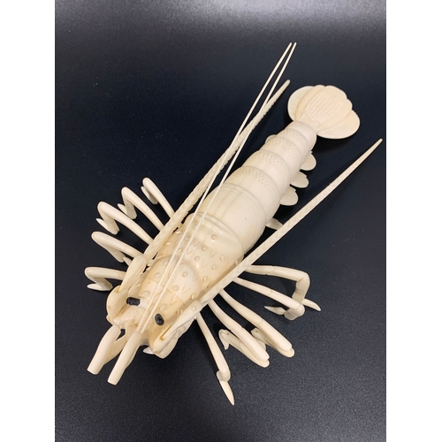 312 - IMPRESSIVE JAPANESE CARVED IVORY ARTICULATED CRAYFISH
naturalistically carved with jointed legs, tai... 