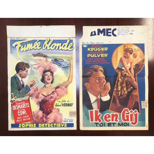 394 - EIGHT BELGIAN FILM POSTERS
comprising 'La Terre des Pharaons' (1955);  'Fumee Blonde' (1957); Ik en ... 