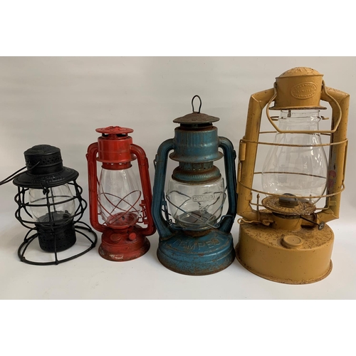 303 - FOUR RAILWAY LANTERNS
including a 1940's Sherwoods of Birmingham Gael Border Lamp, 1950's Tempest la... 