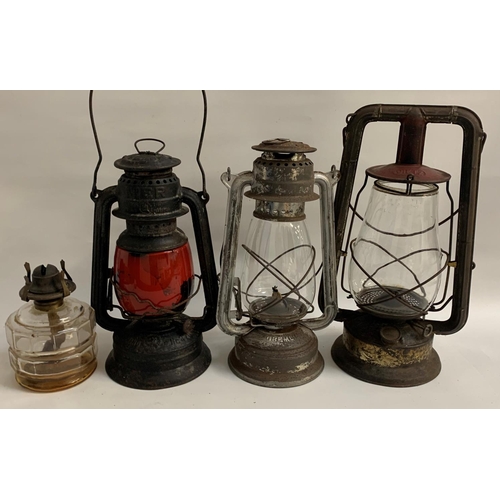 304 - THREE RAILWAY LANTERNS
including a 1930's Dietz Monarch with original glass, 1930's NIER #270 Feuerh... 