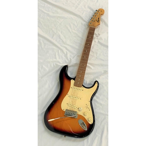406 - SQUIER BY FENDER STRAT ELECTRIC GUITAR
serial - YN 506773, 1995 model, the sunburst body with white ... 