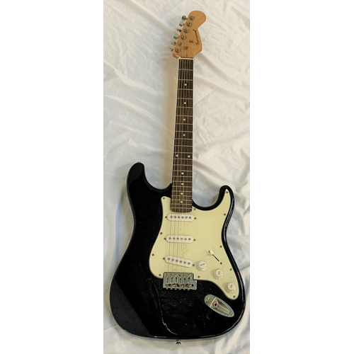 407 - BURSWOOD STRATOCASTER STYLE ELECTRIC GUITAR
right handed, full size, with black gloss body and white... 