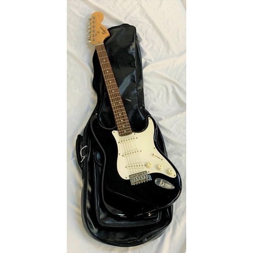 409 - SQUIER BY FENDER STRAT 20TH ANNIVERSARY AFFINITY ELECTRIC GUITAR
the black gloss body with white pic... 