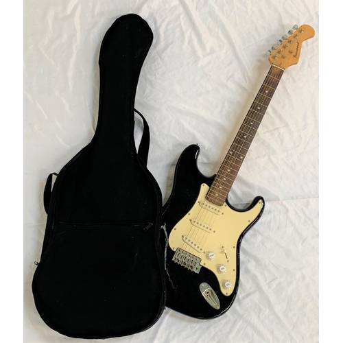 412 - BURSWOOD STRATOCASTER STYLE ELECTRIC GUITAR
right handed, full size, with black gloss body and white... 