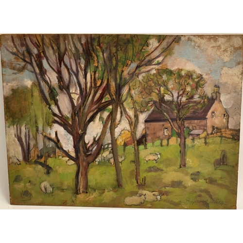 519 - MARGARET HISLOP
Hyndford Wells, near West Linton, oil on board, signed and inscribed to verso, 30cm ... 