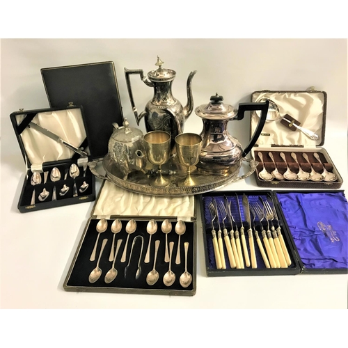 207 - SELECTION OF SILVER PLATED WARE
including cased flatware, tea & coffee pot, silver plated tray and g... 