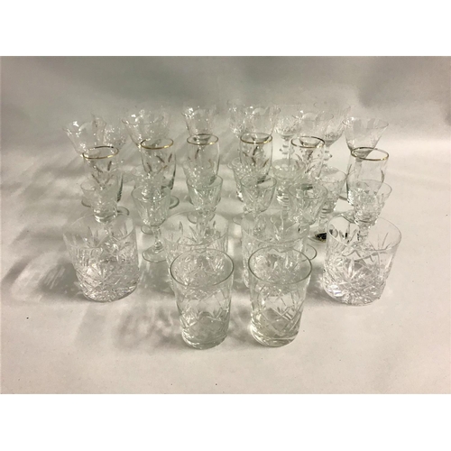 244 - SELECTION OF CRYSTAL and other glasses including six Edinburgh wines, seven Lausitzer liqueurs, six ... 