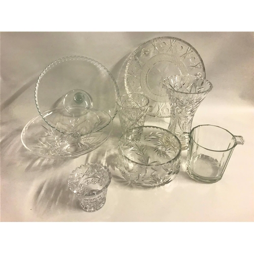 245 - SELECTION OF CRYSTAL 
and glass ware including a large cut glass shaped vase, two smaller vases, cut... 