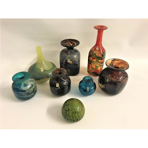 253 - SELECTION OF MDINA GLASS VASES
of various sizes and colour, together with a mdina green and blue pap... 