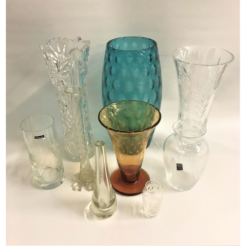 256 - SELECTION OF CRYSTAL AND OTHER GLASS VASES
comprising a trumpet vase with floral decoration, 33cm hi... 