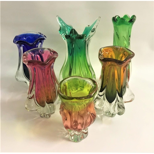 283 - SELECTION OF SIX RETRO MURANO STYLE COLOURFUL GLASS VASES
in various biomorphic shapes, the tallest ... 