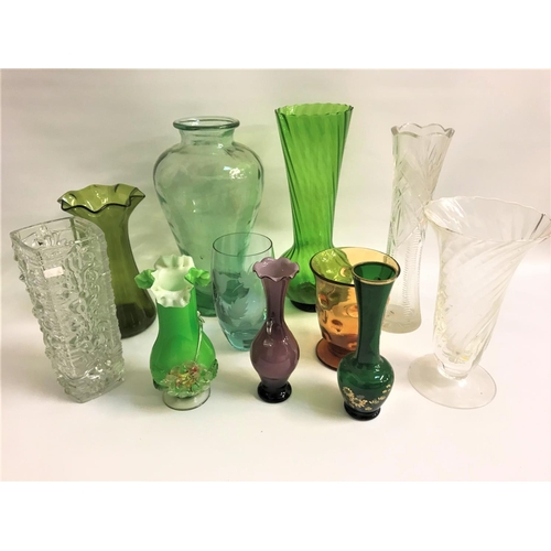 287 - SELECTION OF GLASS VASES
of various sizes, colours and designs, including, twist, etched and cut gla... 