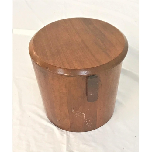 665 - DRUMMONDS OF GREENOCK TEAK WASTEPAPER BIN
of circular form with a lid and side handles, 33cm high