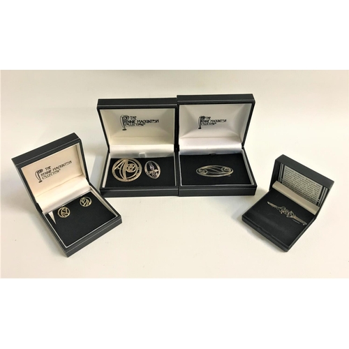 119 - SELECTION OF SILVER CHARLES RENNIE MACKINTOSH DESIGN JEWELLERY
comprising four brooches and a pair o... 