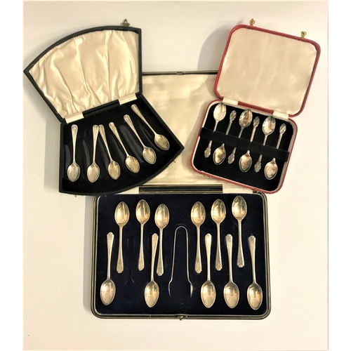 209 - CASED SET OF ELEVEN GEORGE V SILVER TEA SPOONS
and a pair of plated sugar tongs, the handles bearing... 