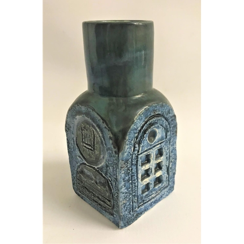 262 - TROIKA CHIMNEY VASE
with a textured blue/green ground, signed 'Troika ij' to the base, 15cm high