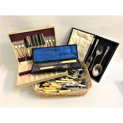 202 - SELECTION OF CASED SILVER PLATED FLATWARE
including a pair of fish servers with ivorine handles, cak... 