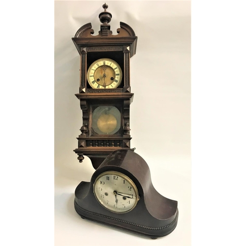 360 - WALNUT CASED WALL CLOCK
With an eight day movement, together with a mahogany cased mantle clock with... 